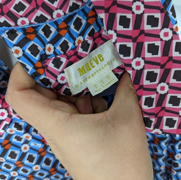 Anthropologie Maeve sz.6 Buckley Mini Dress  Button Front Pockets Geometric Boho - Picture 13 of 15